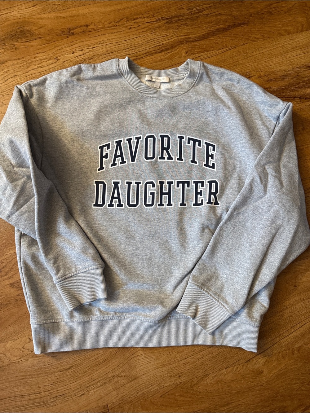 Favorite Daughter Gray Crewneck Sweatshirt with Navy Lettering